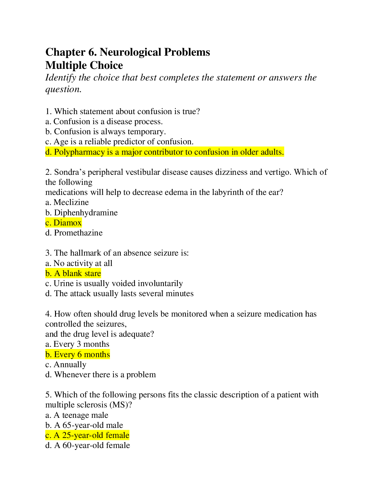 Preview image for Neurological Problems - Test Prep